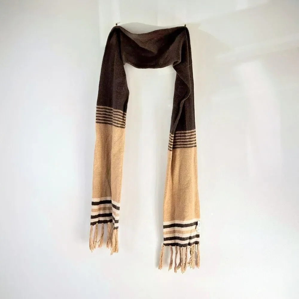 Brown Striped Rabbit Hair Winter Scarf